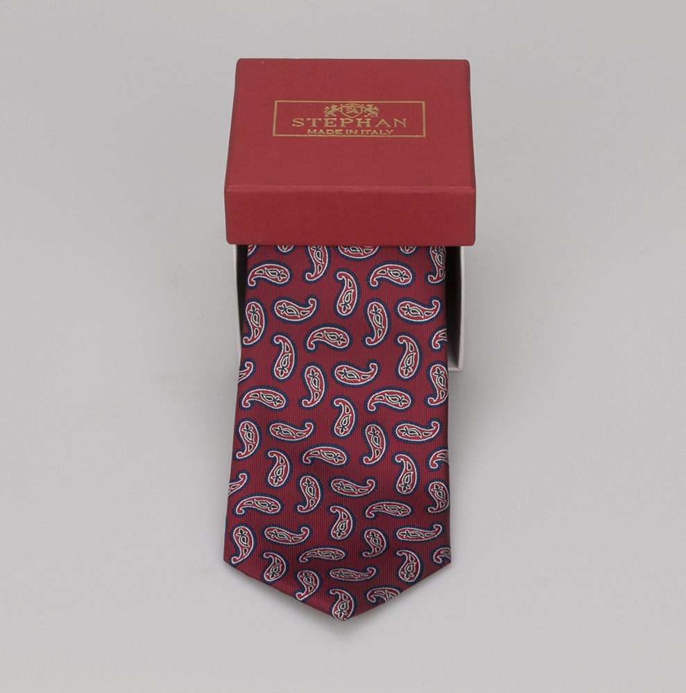 Cravatta Da Uomo Bordeaux Con Fantasia Paisley - Chiusura A Clip In Metallo - Realizzata A Mano Nel Regno Unito